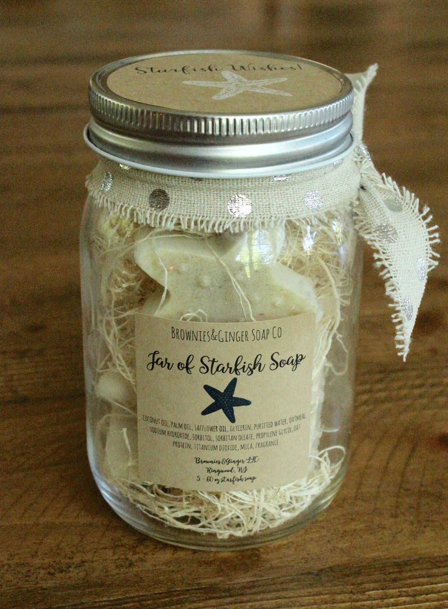 Mason jar gifts, christmas gifts, holiday hostess gifts, secret santa gift, starfish gift, christmas stocking, teacher gifts, birthday gift