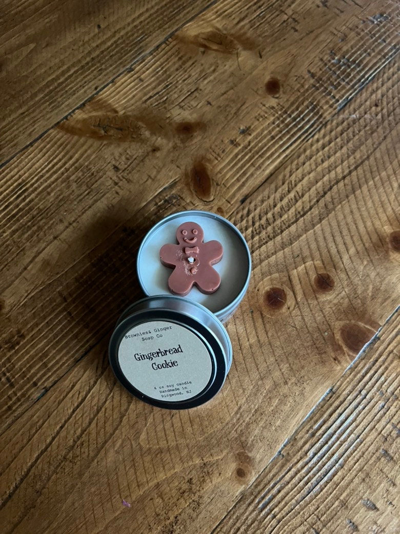 Gingerbread Cookie 4oz soy candle tin Christmas gift, co worker gift, teacher gift, candle gift, gift for her, gingerbread candle,small gift