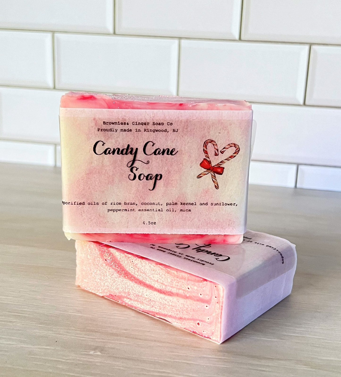 Peppermint Soap Bar, Candy Cane Soap, Christmas gift, stocking stuffer, Small Christmas gift, secret sister gift, natural soap, vegan soap
