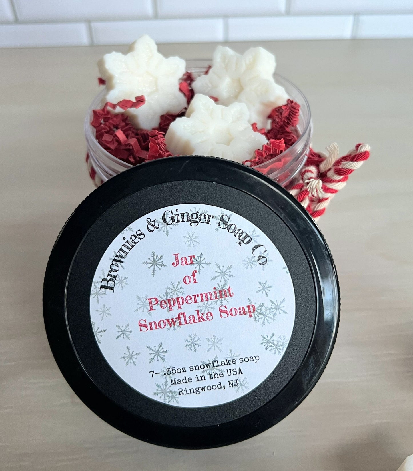 Peppermint soap jar gift, Co worker Christmas gift, small holiday gift, hostess gift, snowflake soap gift, secret sister gifts, teacher gift