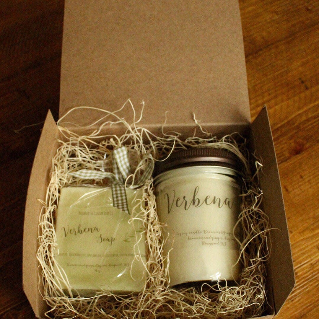 Gift set, gift set for women, verbena, verbena candle, gift box, candle, soap, holiday gifts, secret santa gift, birthday gift, teacher gift